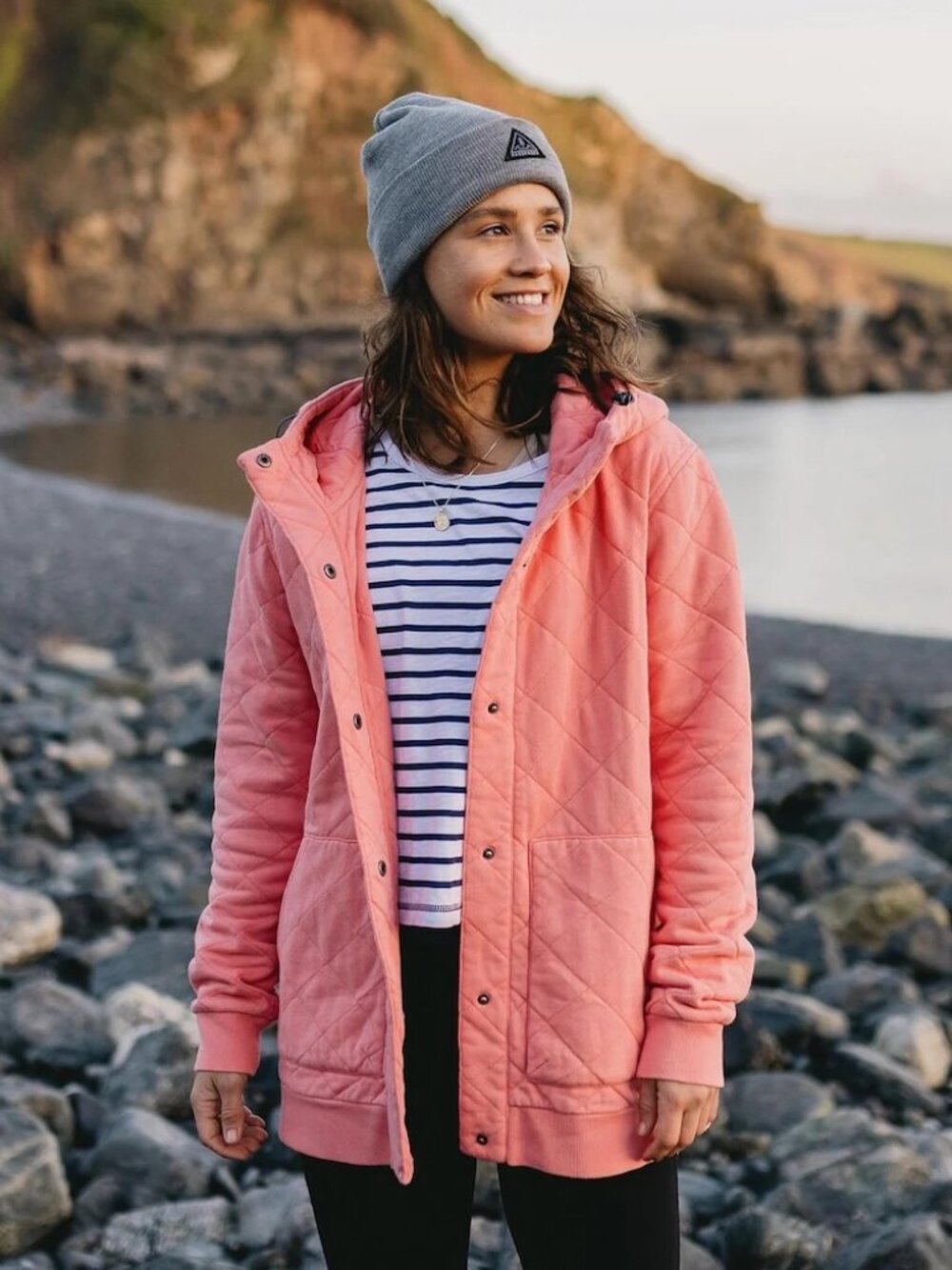 Passenger Women's Clementine Quilted Popper Up Hoodie, Size XS, Shell Pink